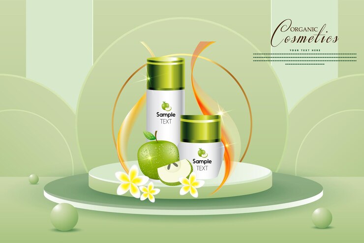 Cosmético orgánico de manzana verde con fondo verde.