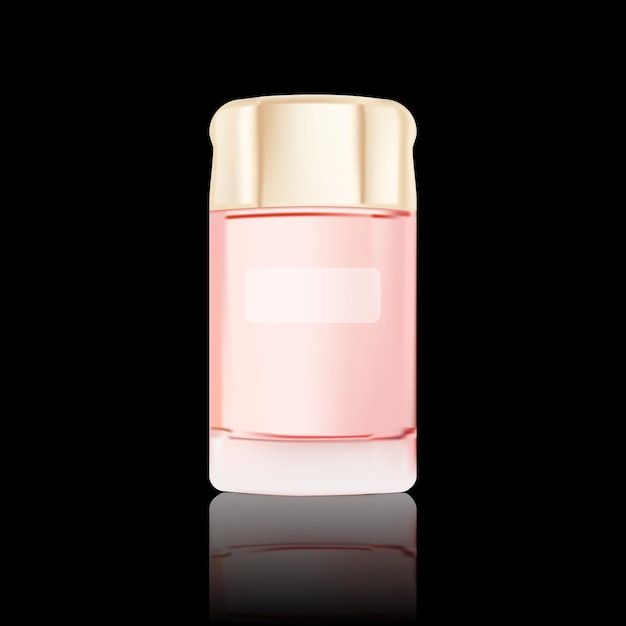Cosméticos en 3D plantilla con botella rosada modelo de producto para marca cosmética en fondo negro