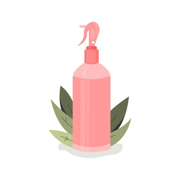 Cosméticos de botella en el fondo de la planta. Concepto de herramientas de belleza y cuidado de la piel, spray, eco, limpiador.