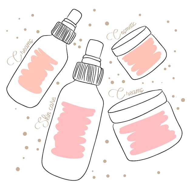 Cosméticos para el cuidado de la piel botellas de cotización manuscrita para cremas y geles