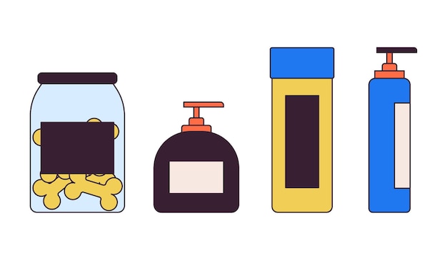 Cosméticos y golosinas para perros conjunto de objetos de dibujos animados lineales 2D