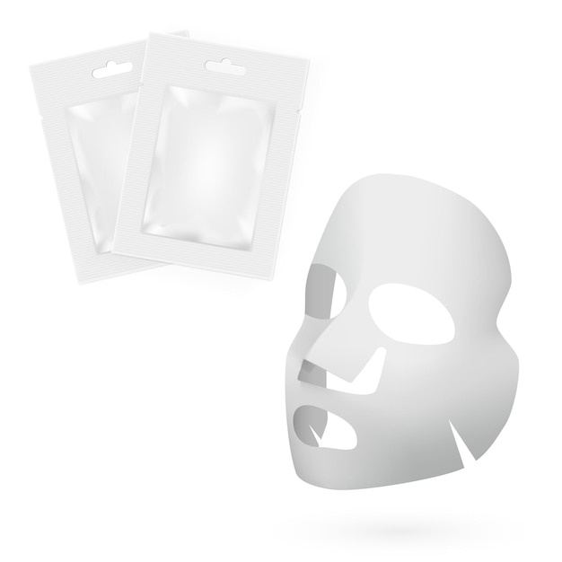 Vector cosméticos de máscara facial transparente realista con embalaje