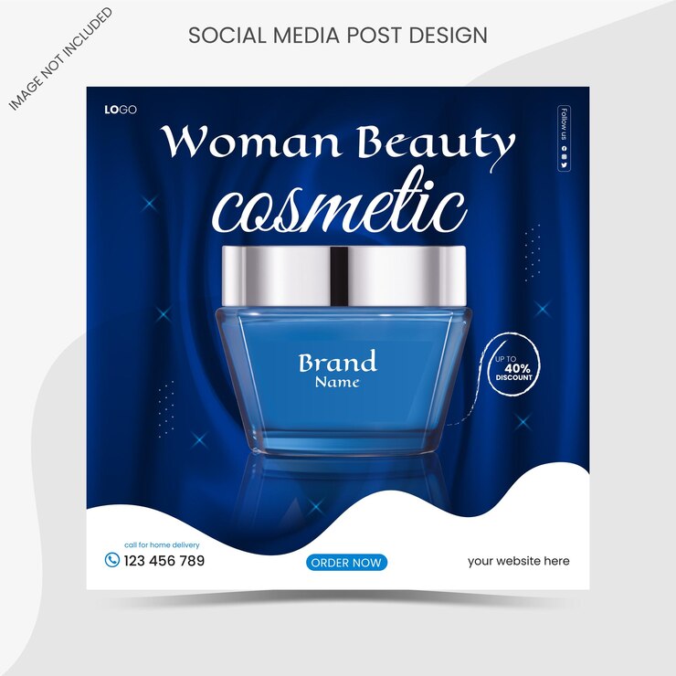 Cosméticos, productos de belleza, redes sociales, Facebook e Instagram, diseño de banner de publicación.