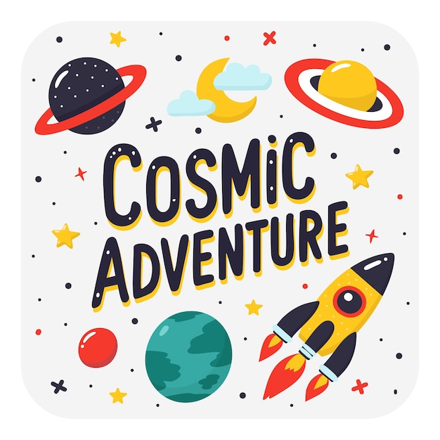 cosmic adventure with planets and rocket illustration perfect for kids scifi designs and space
