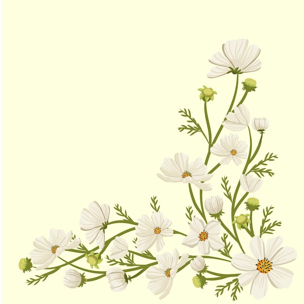 Cosmos Arreglo blanco Marco Frontera Flor de boda esquina marco derecho
