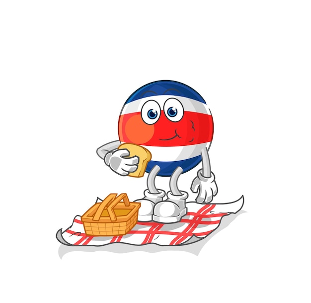 costa rica en un vector de mascota de dibujos animados de dibujos animados de picnic