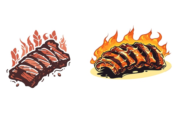 Vector costillas a la barbacoa ilustración plana costillas a la barbacoa silueta vectorial