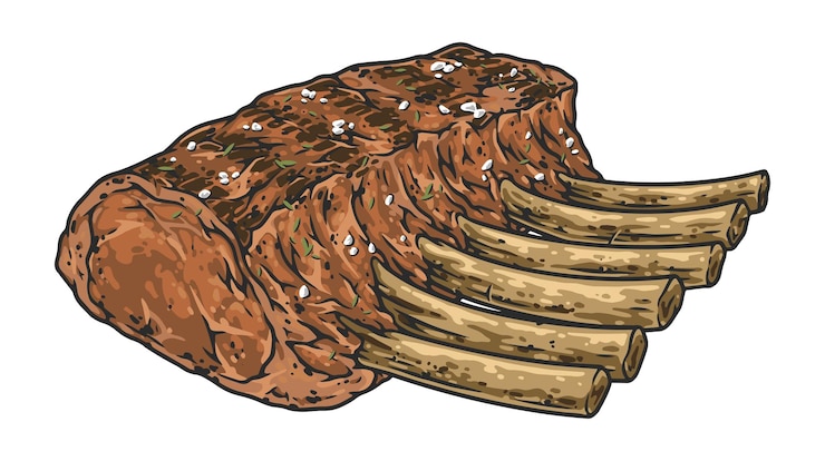 Vector costillas fritas con etiqueta vintage de colores