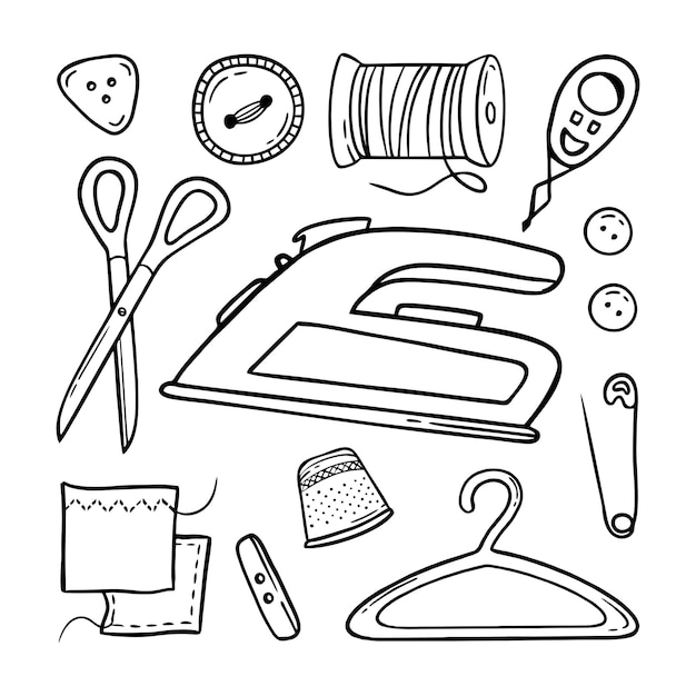 Costura costura tejer un gran conjunto de elementos hechos a mano ilustración vectorial en un blanco