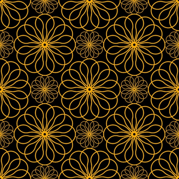 Sin costuras lujoso naranja mandala ornamento flor patrón con un fondo negro