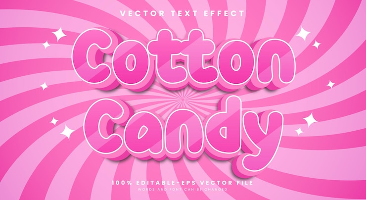 Vector cotton candy efecto de texto editable plantilla con estilo de dibujos animados