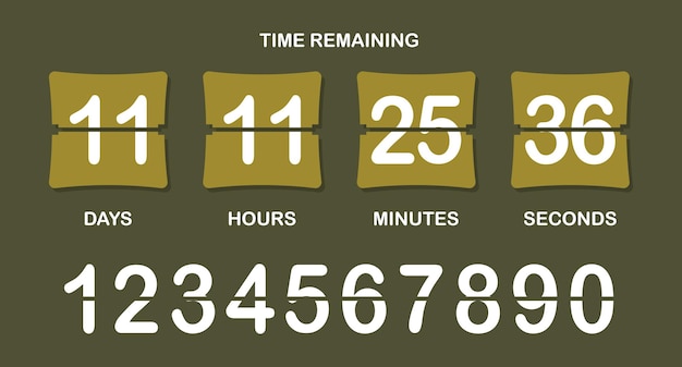 Countdown timer icon Flipstyle numeric display showing days hours minutes seconds with brown background bold split numbers and a clear timeremaining header in white text