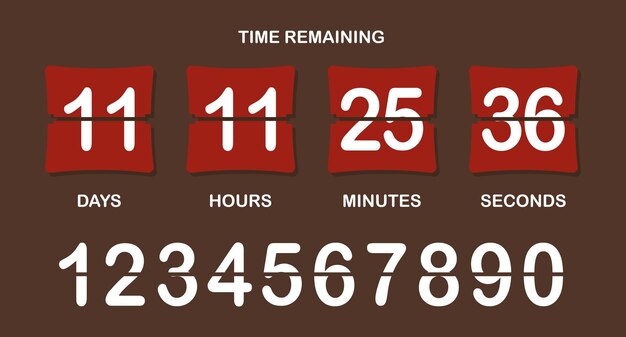 Countdown timer icon Flipstyle numeric display showing days hours minutes seconds with brown background bold split numbers and a clear timeremaining header in white text