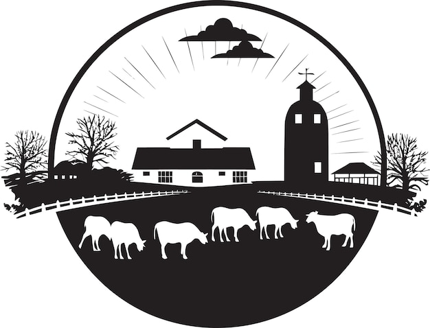 Countryside heritage black vector logo para las granjas homestead horizon emblema de la granja agrícola