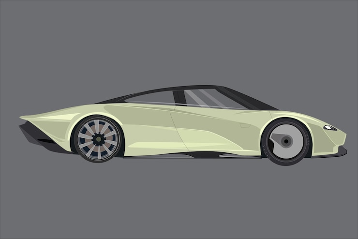 Vector coupe sedán realista de alta clase de lujo elegante de color amarillo deportivo coche modelo 3d eléctrico