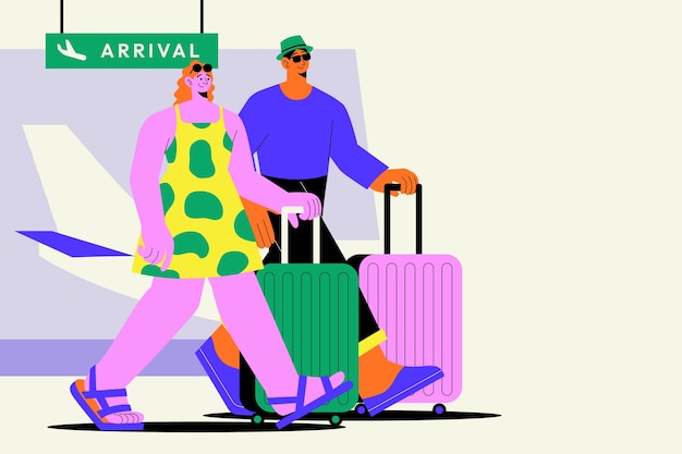 Couple arriving at airport with luggage