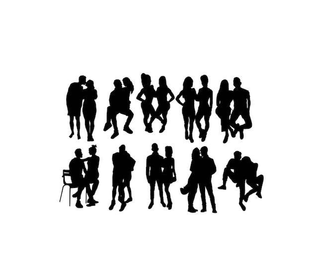 Couple Love Silhouettes diseño vectorial de arte