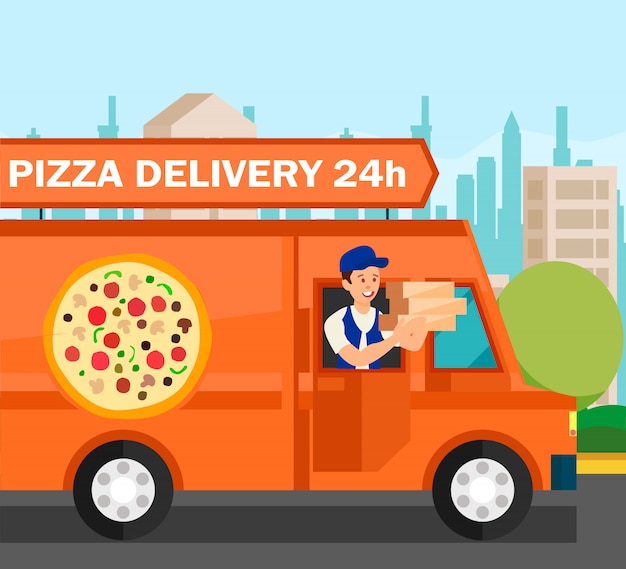 Courier delivering food orders vector illustration