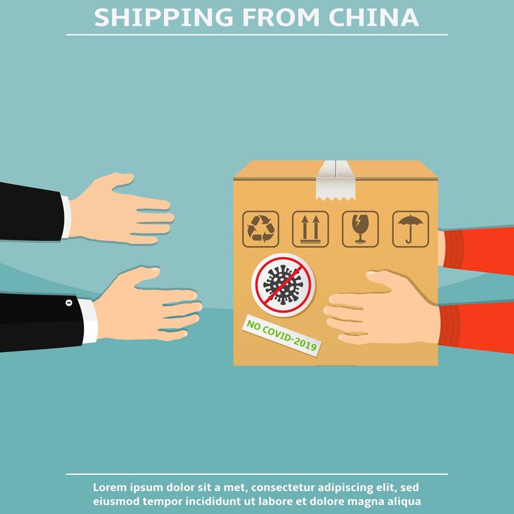Vector courier entrega un paquete de china verificado por coronavirus