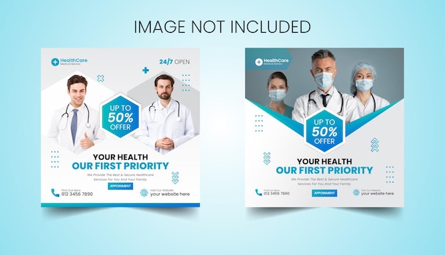 Covid 9 medical healthcare clinic social media post banner squire flyer design plantilla vectorial