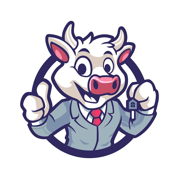 Cow business en emblem mascot design