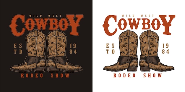 Cowboy Logotipo vintage dibujado a mano Ilustración vectorial