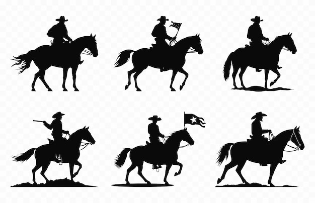 Cowboy mexicano montando un caballo siluetas vectorial conjunto caballo Charro silueta negra paquete Clipart