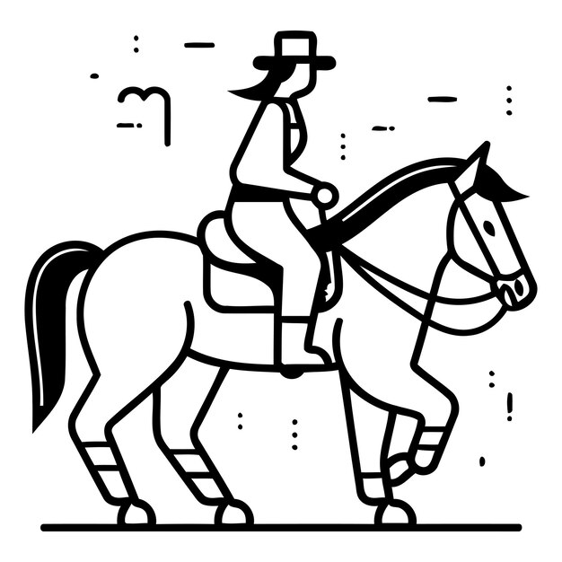 Cowboy montando un caballo ilustración vectorial en estilo de línea delgada