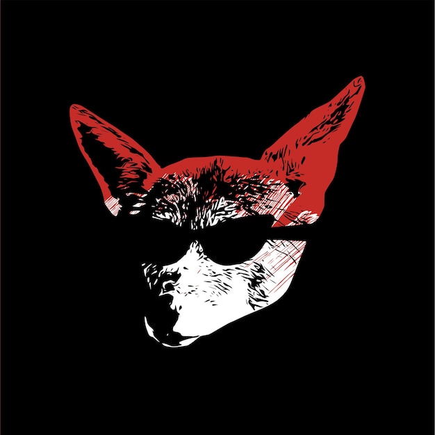 Vector coyote con gafas de arte conceptual sobre un fondo negro