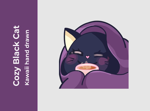 Cozy Black Kawaii Cute Cat Stiker Emote