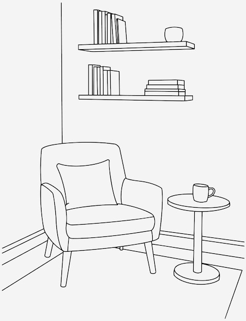 Cozy Living Room Corner with Armchair and Bookshelves