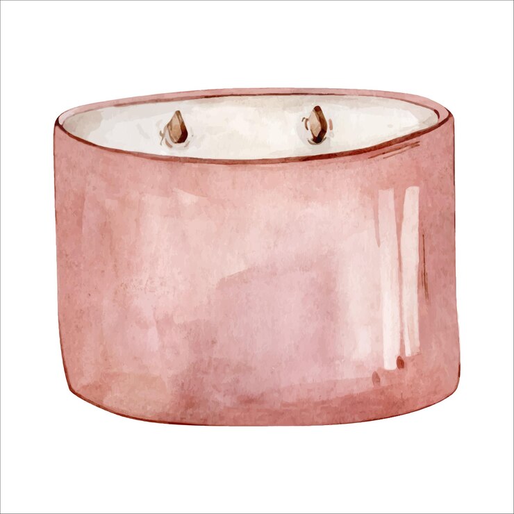 Vector cozy pink acuarela dibujado a mano vela de parafina de soja ilustración aislada en blanco