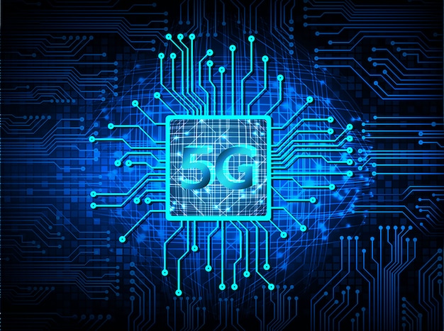 CPU azul 5g circuito cibernético futuro concepto de tecnología de fondo