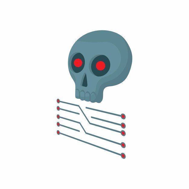CPU con un icono de calavera en estilo de dibujos animados sobre un fondo blanco