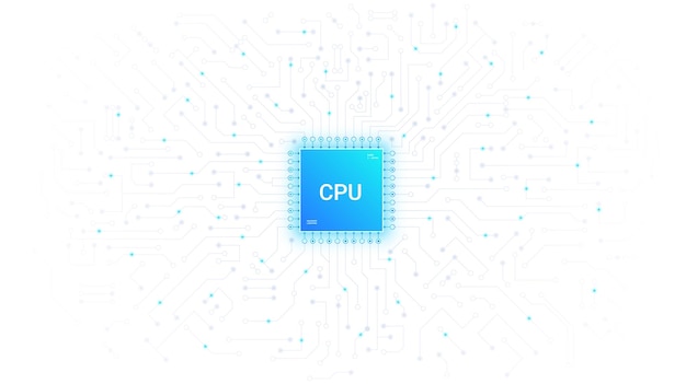 Cpu póster blanco tecnologías modernas e innovaciones parte de la página de aterrizaje de la industria de hardware informático