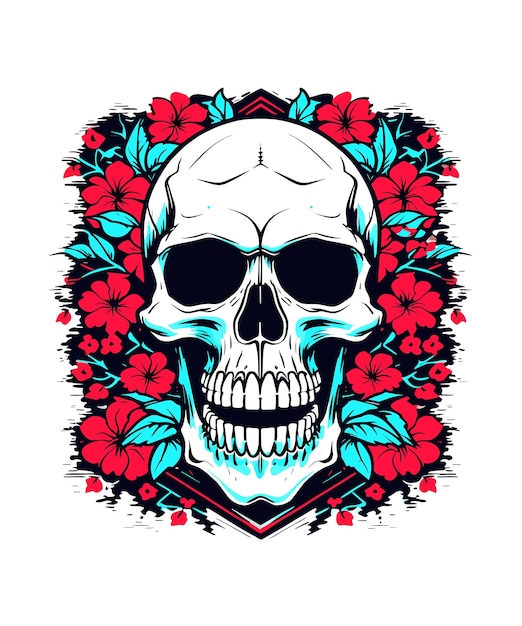 Cráneo con adorno floral Ilustración vectorial Diseño de tatuaje