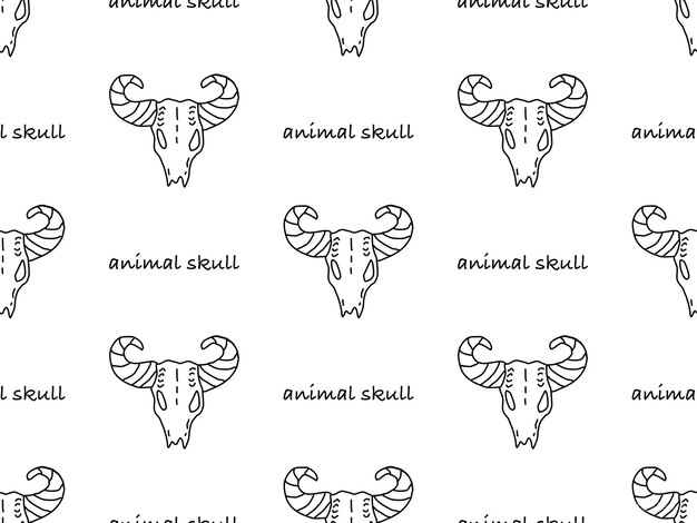 Cráneo animal personaje de dibujos animados de patrones sin fisuras sobre fondo blanco