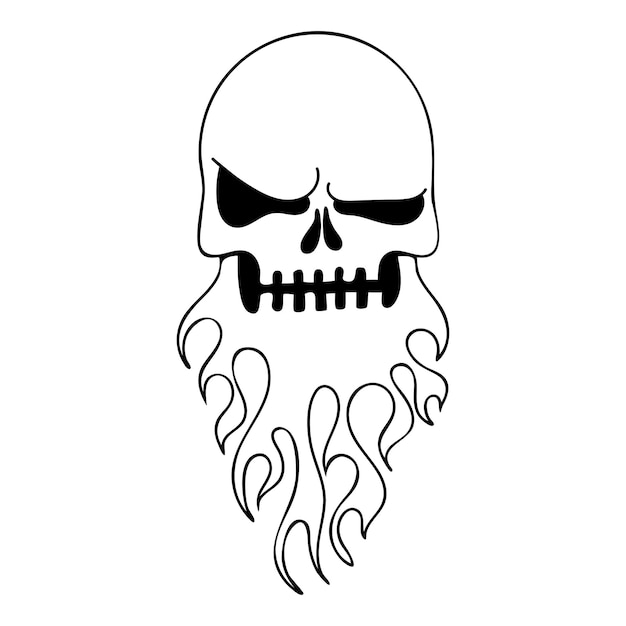 Cráneo aterrador con arte de línea de barba ardiente Ilustración de garabatos dibujados a mano