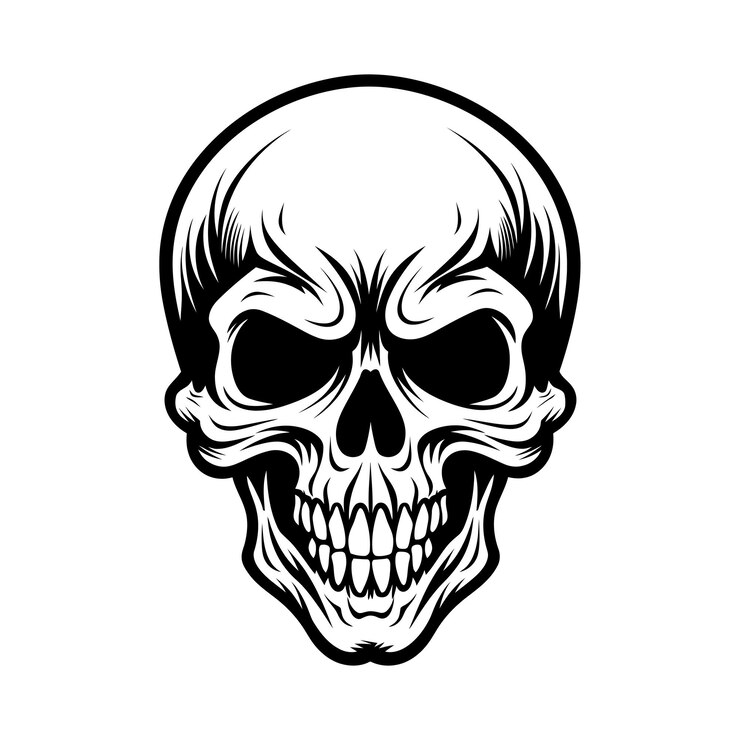 Vector cráneo blanco y negro con ilustración de cabello