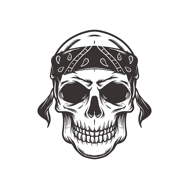 cráneo con cabeza de bandana en estilo vintage ilustración aislada