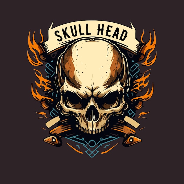 Cráneo cabeza biker insignia logo vector ilustración