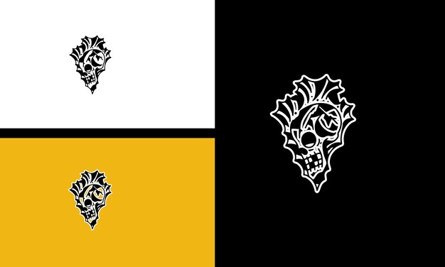 Cráneo de cabeza con diseño de arte de línea vectorial de cabello
