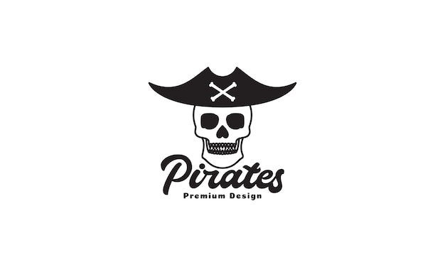 Vector cráneo de cabeza humana con sombrero piratas logo diseño vector icono símbolo ilustración gráfica