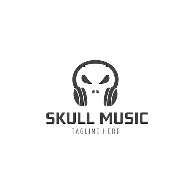 Cráneo cabeza música logo diseño vector ilustración icono símbolo