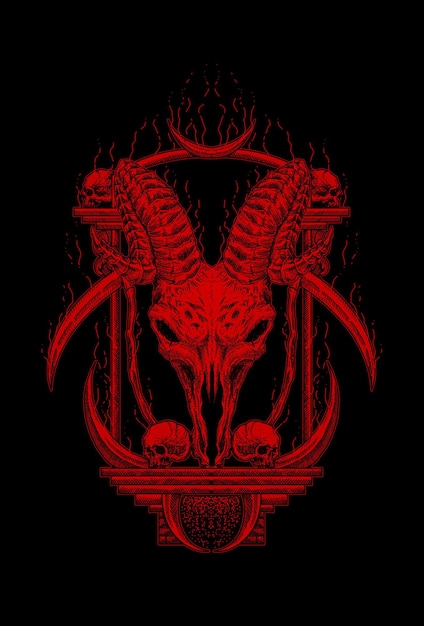 Cráneo de cabra con ilustración de arte de cráneo de templo