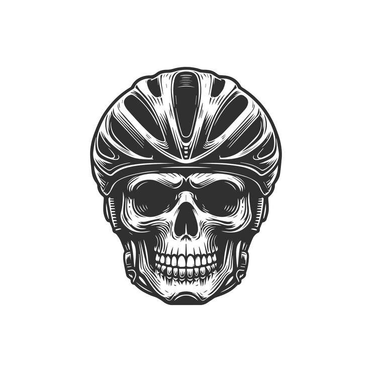 Vector cráneo en el casco de bicicleta