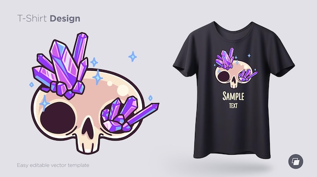Vector cráneo cubierto de cristales diseño de camiseta impresión para carteles de ropa o recuerdos