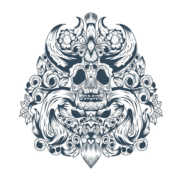 cráneo con cuerno, ilustración, diseño