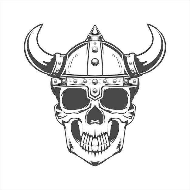 un cráneo con cuernos cráneo vikingo con diseño vectorial de sombrero