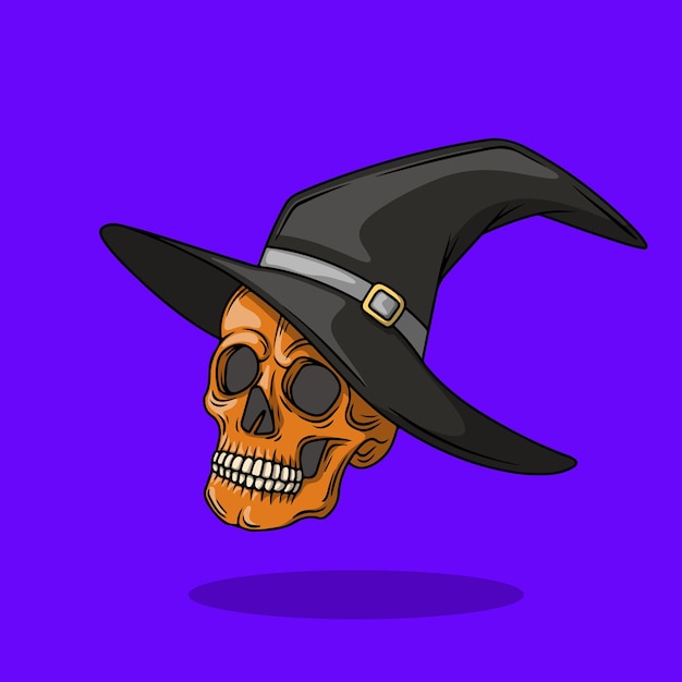 El cráneo del diablo con el sombrero de bruja negra.